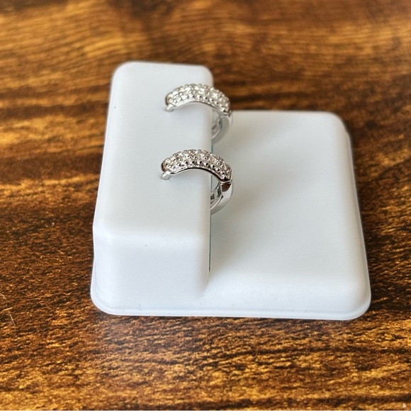 Sterling Silver & Moissanite Diamond Hoop Earrings - Picture 2 of 7